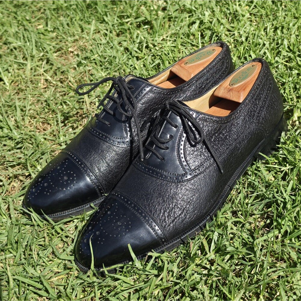 Moreschi Abano Brogue Cap Toe Oxford Black Peccary Leather US 9.5 / UK 8.5 M Vtg